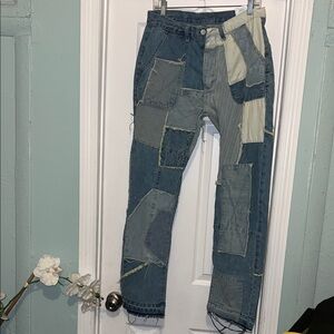 MNML Patchwork Blue and Cream Jeans